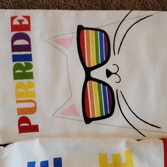 Lot of 2 Rainbow Pride Kitchen Hand Towels Love is Love Kitty Cat Purride NWT - Picture 4 of 4